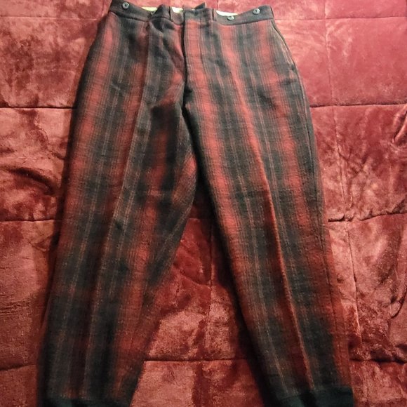Vintage Woolrich Buffalo Red Black Plaid Hunting Pants Size 40 - Picture 2 of 9
